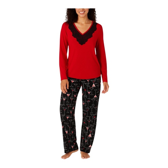 NWT Soma Red and Black Lace Pajama Set Size M Embraceable Cool Nights PJ Set - Picture 1 of 3